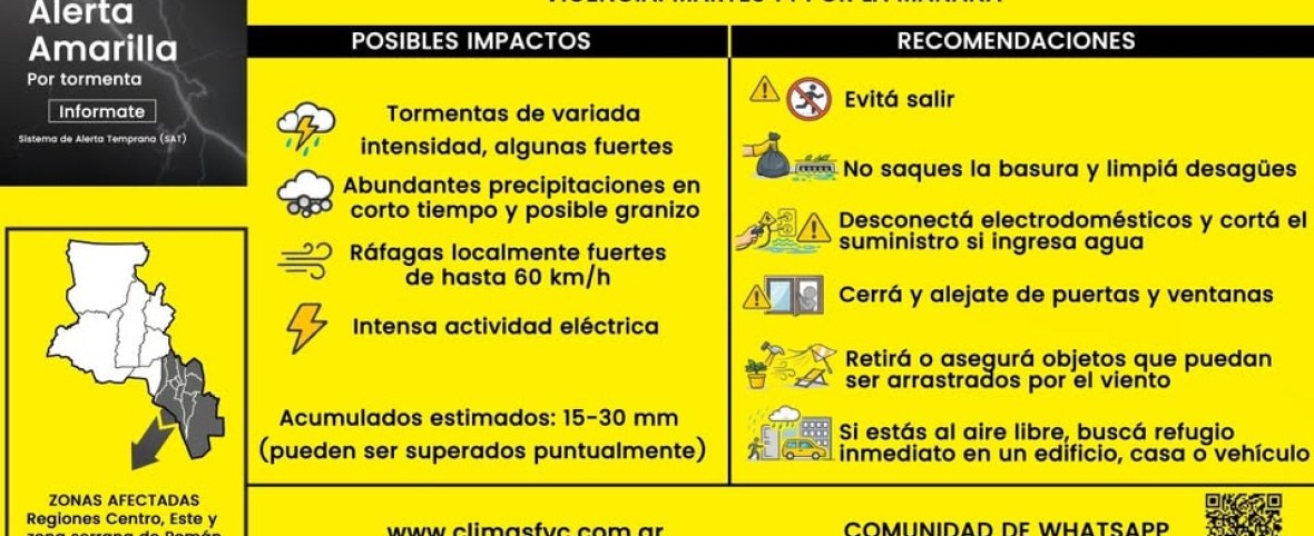 ALERTA AMARILLA POR TORMENTAS