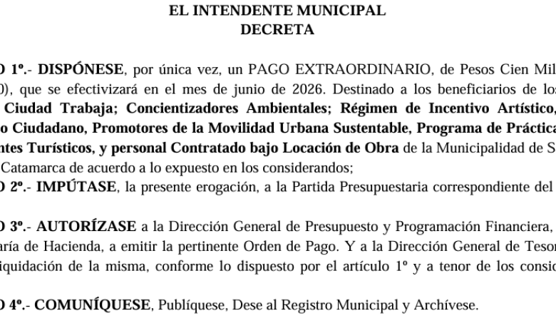 LA MUNICIPALIDAD ANUNCIÓ UN PAGO EXTRAORDINARIO DE $100.000 🚨