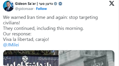EL MINISTRO DE EXTERIORES DE ISRAEL CONFIRMÓ EL ATAQUE A UNA PRISIÓN IRANÍ: "VIVA LA LIBERTAD, CARAJO!"